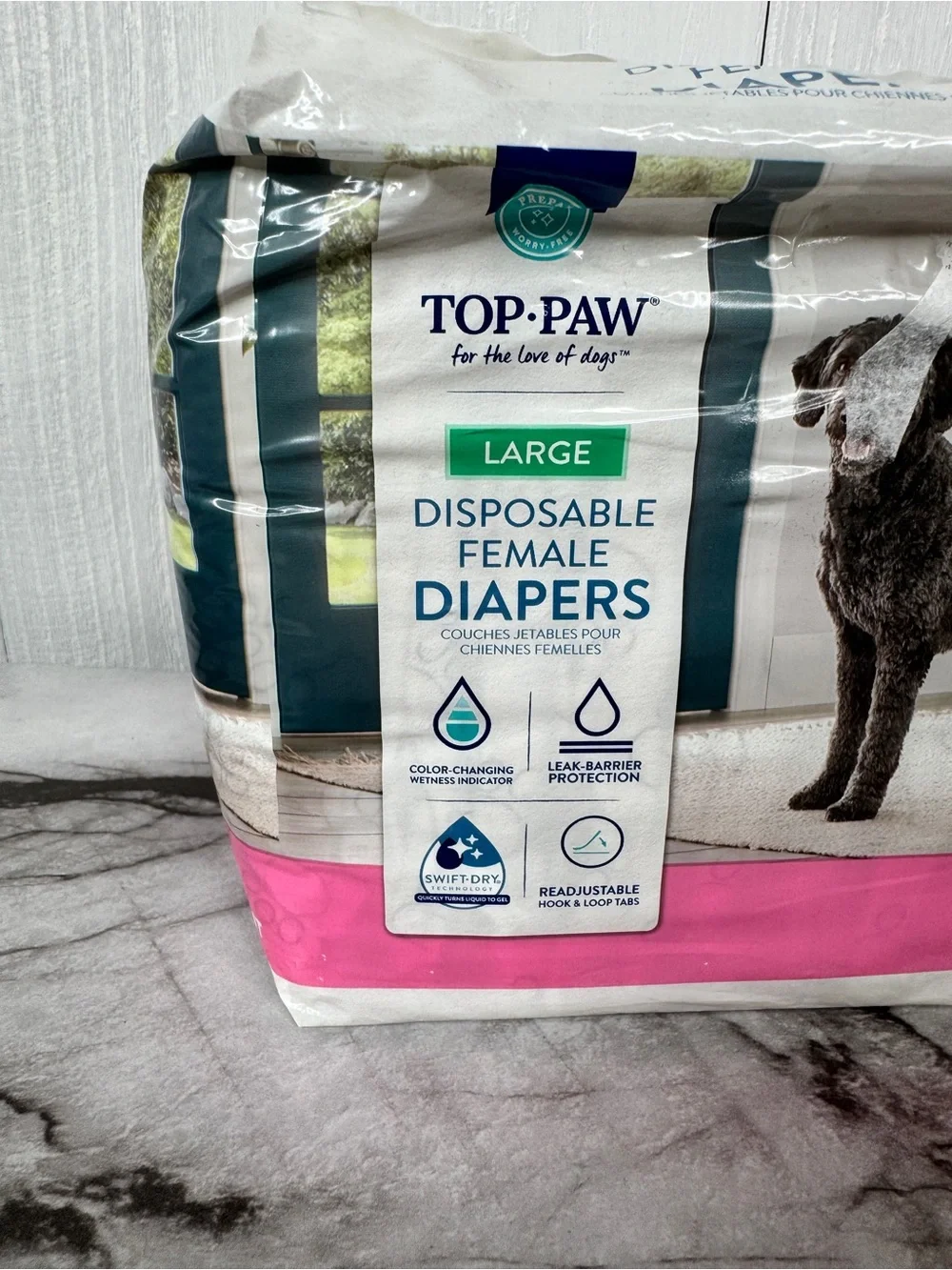 Top Paw Large Disposable Female Dog Diapers - Pink 12ct